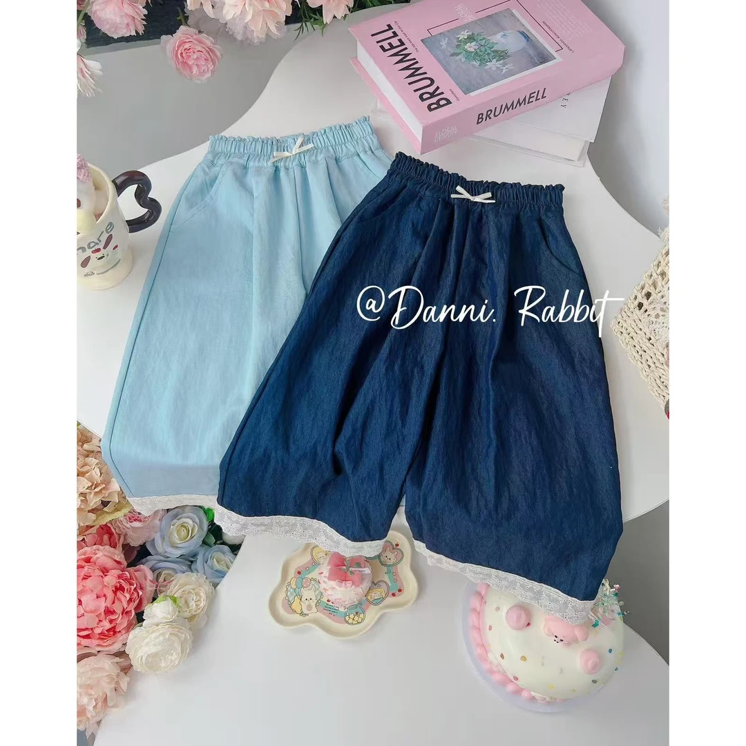 【Dannirabbit】*莱赛尔*蝴蝶结+蕾丝花边女童直筒裤G-6238
