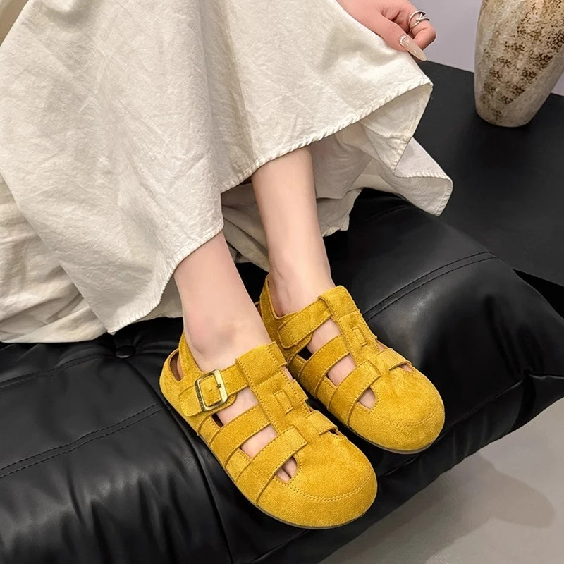 【顺丰速达】复古森系包头凉鞋女2025夏季新款百搭镂空软平底猪笼鞋