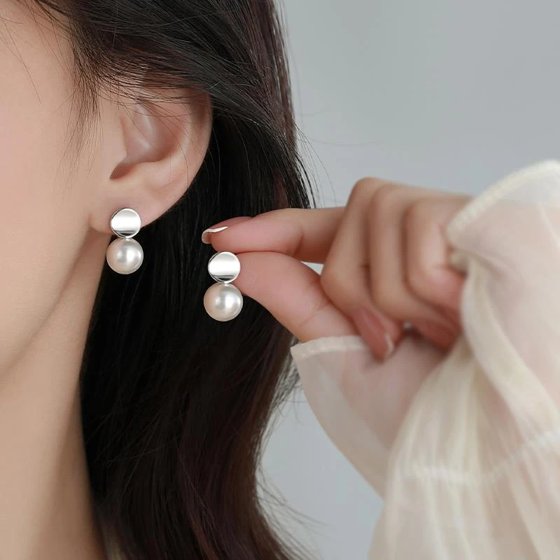 CIOEM KOUIM 925银耳饰 几何光面施家珍珠耳坠女高级感气质百搭