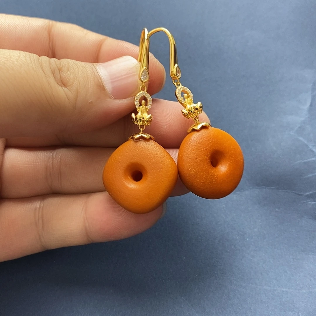 琥珀未镶嵌裸石耳坠