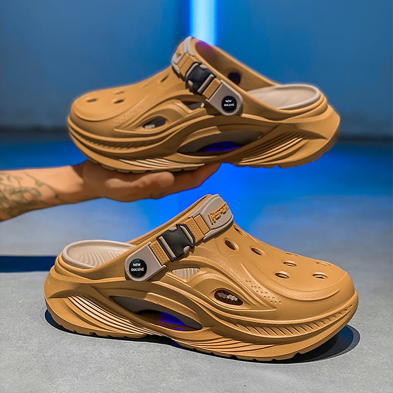 新百伦男鞋拖鞋厚底休闲包头增高洞洞鞋夏季男士防滑耐磨软底凉鞋