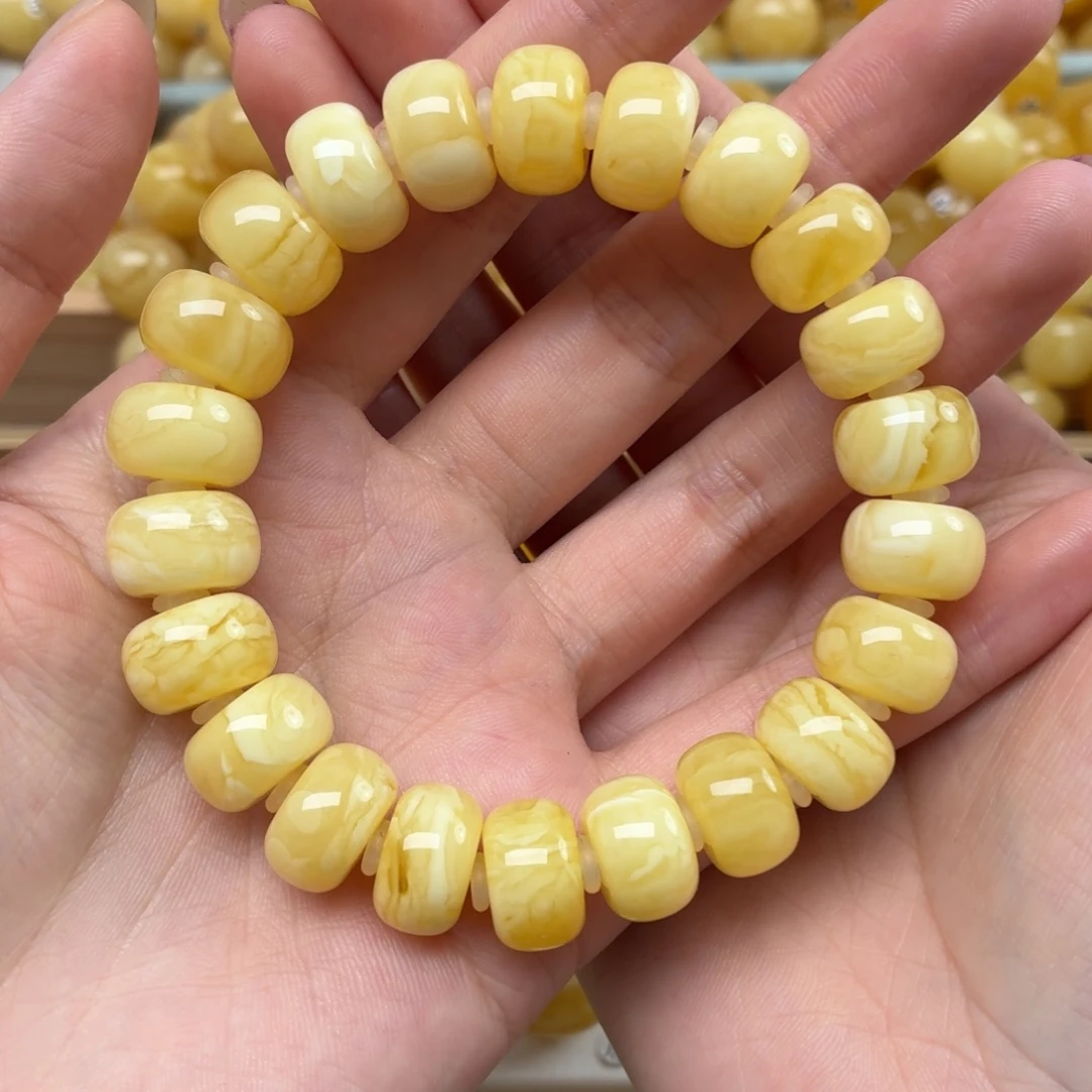 裸石琥珀未镶嵌蜜蜡墩子手串13+