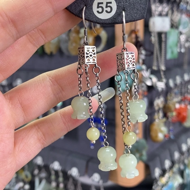 和田玉耳饰银S925镶嵌陪****生X01