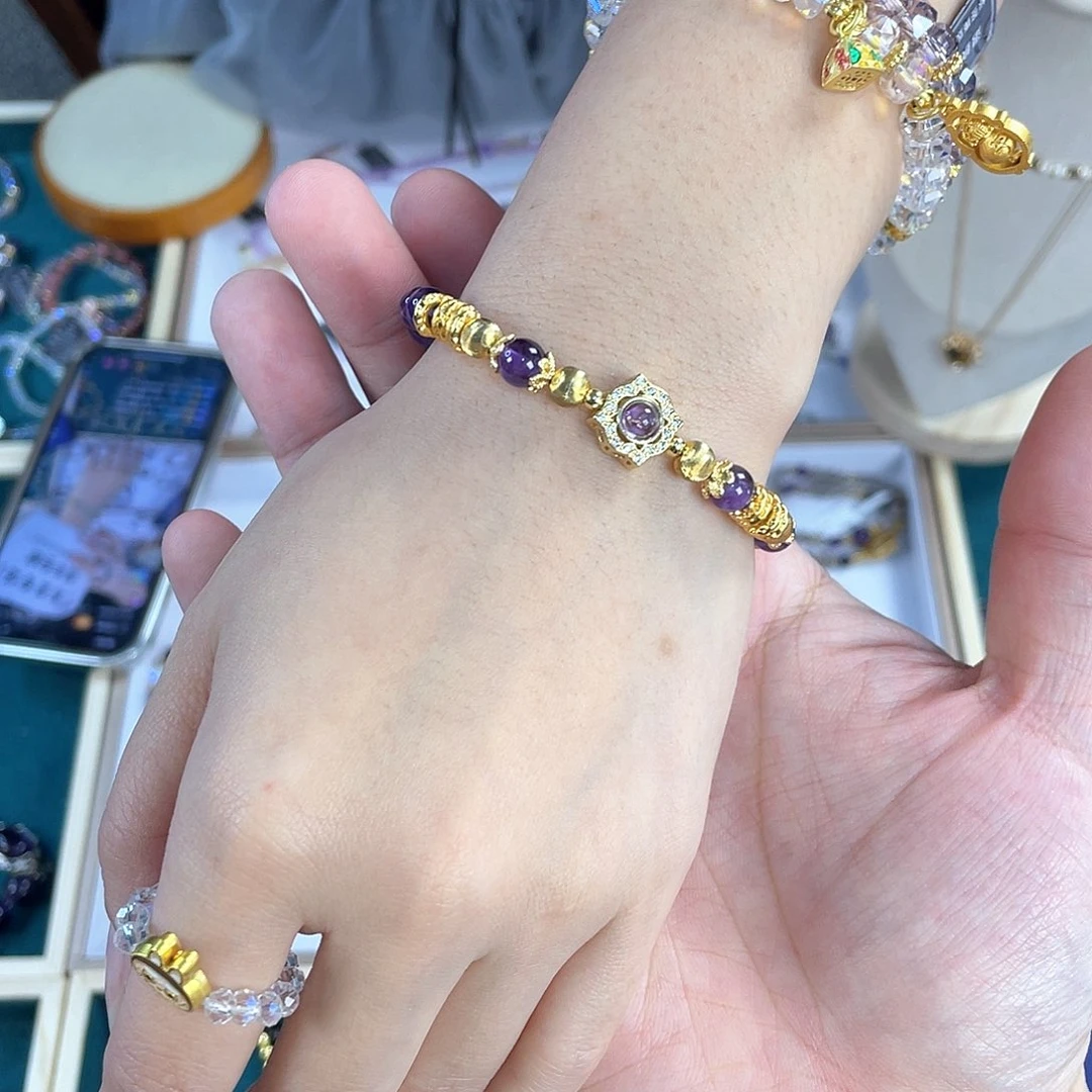 水晶手链银S925镀金镶嵌