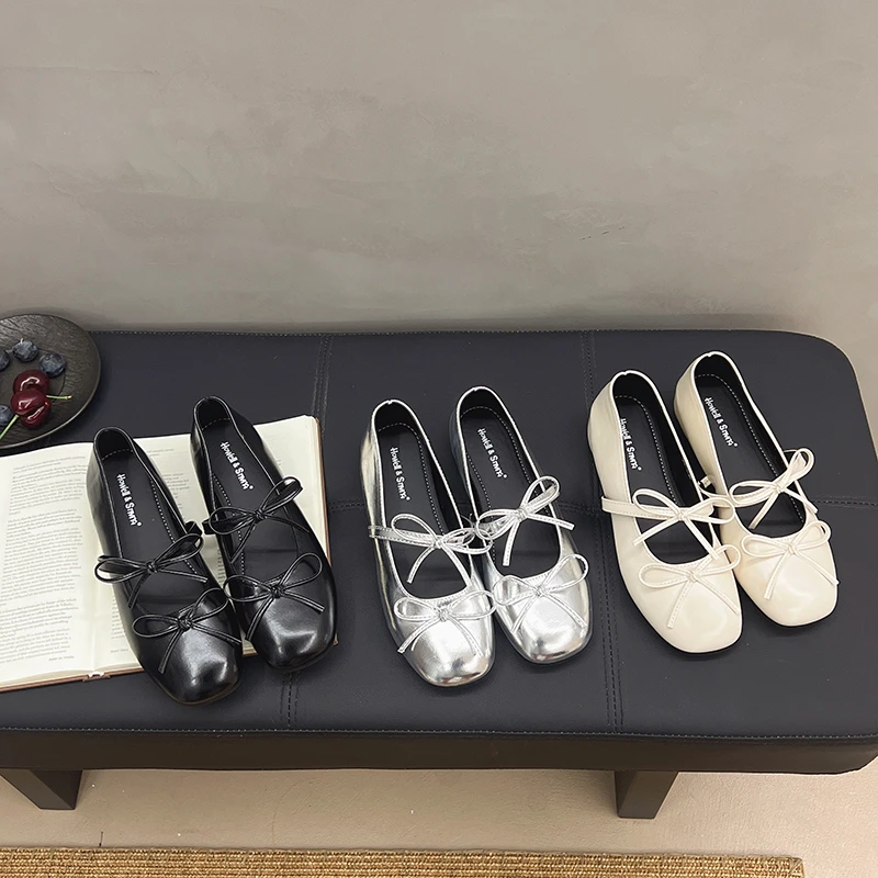 蝴蝶结平底浅口女款内增高浅口多巴胺百搭芭蕾风玛丽珍鞋单鞋方头