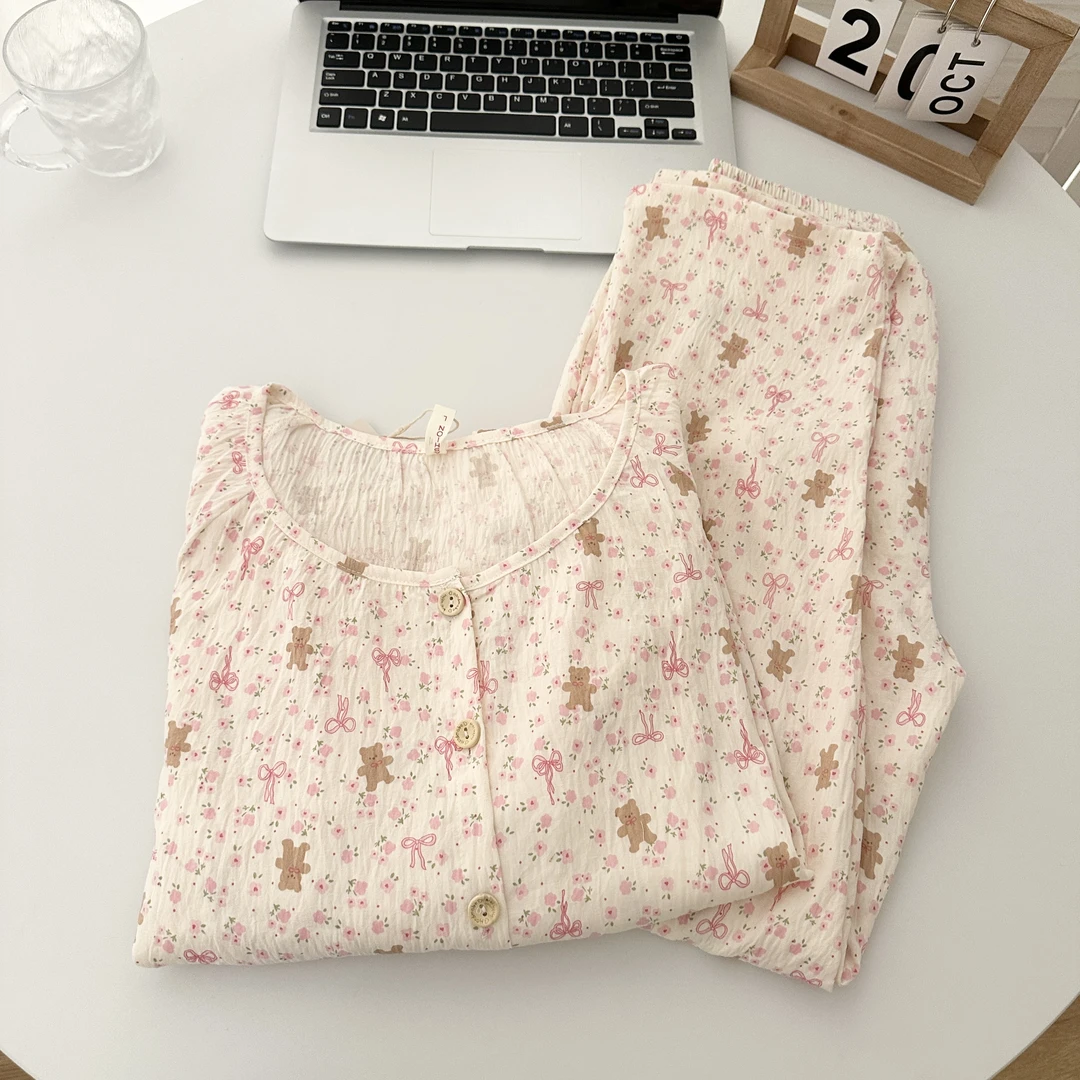 2025年春秋季新款甜美云朵棉小熊睡衣女长袖长裤高级感家居服套装