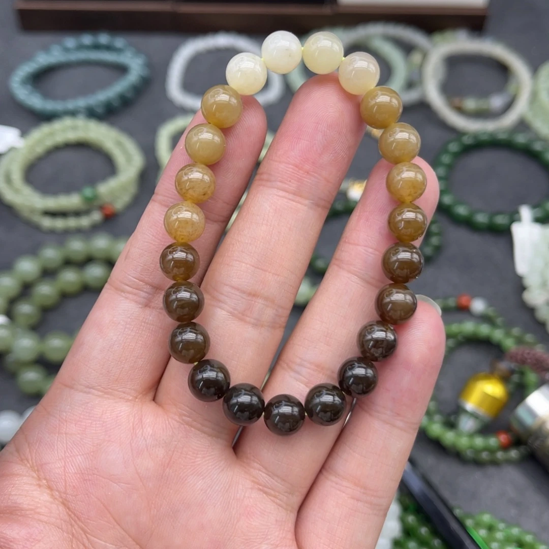 和田玉未镶嵌手串卡8糖料渐变