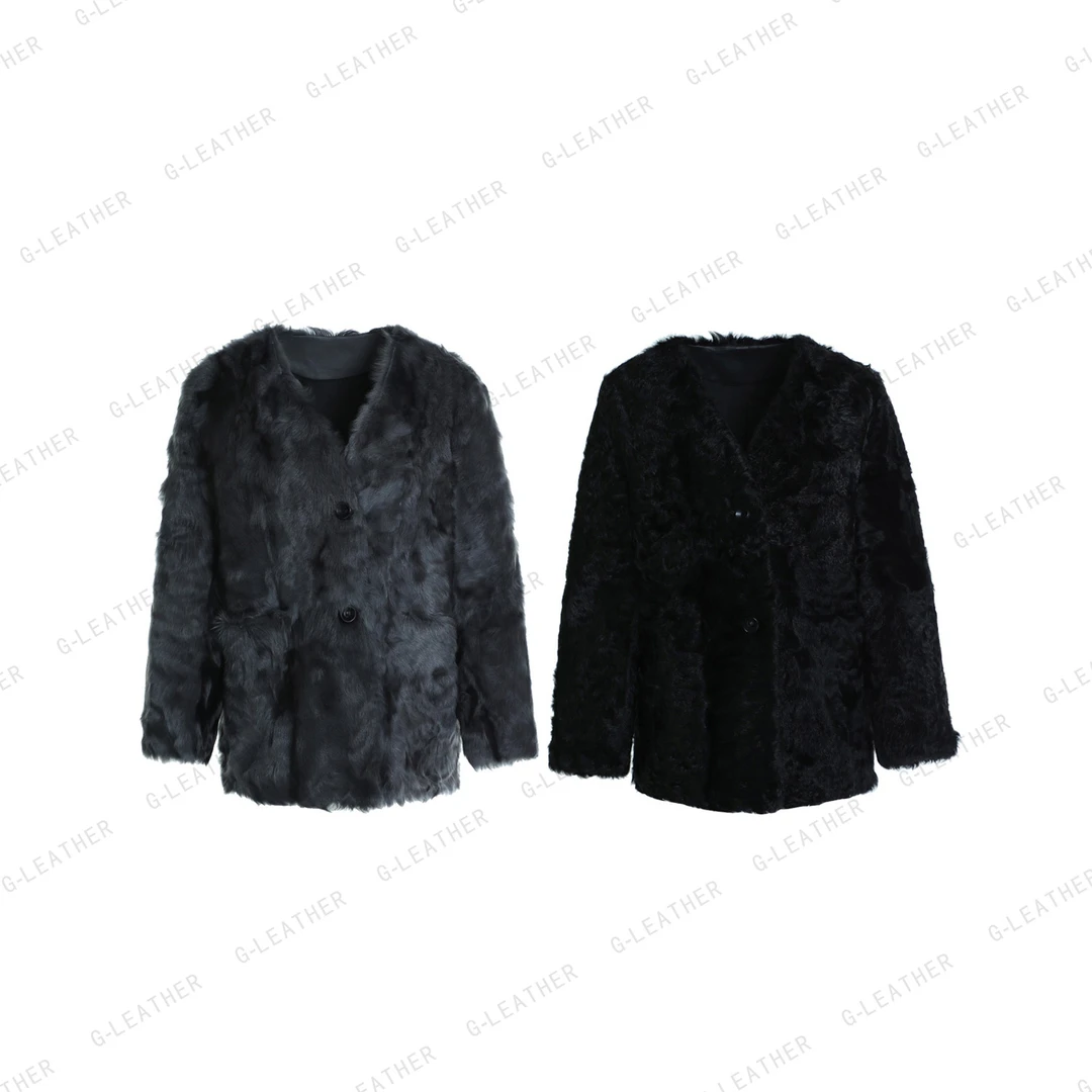 革美 温暖时尚毛皮V领外套5E2216462