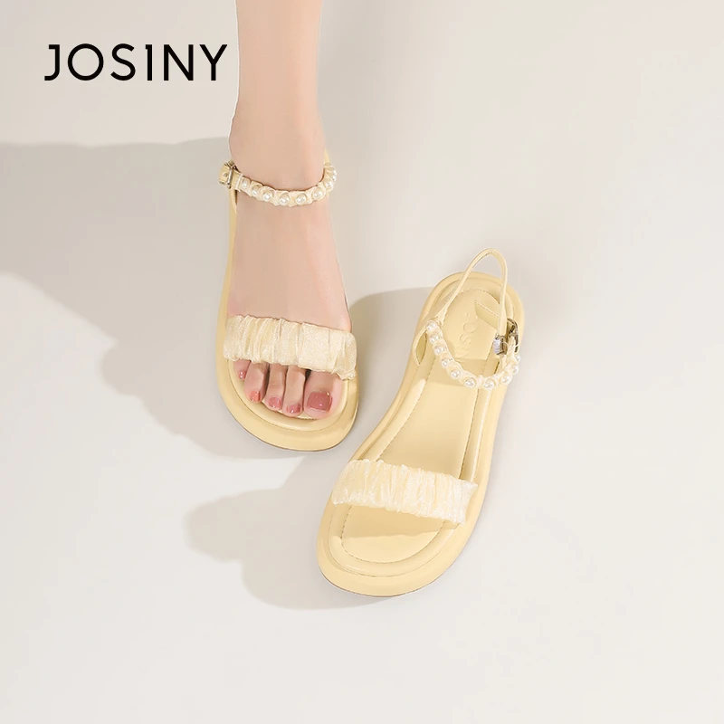 卓诗尼仙女风珍珠凉鞋女2025夏季新款外穿休闲百搭软底防滑女鞋