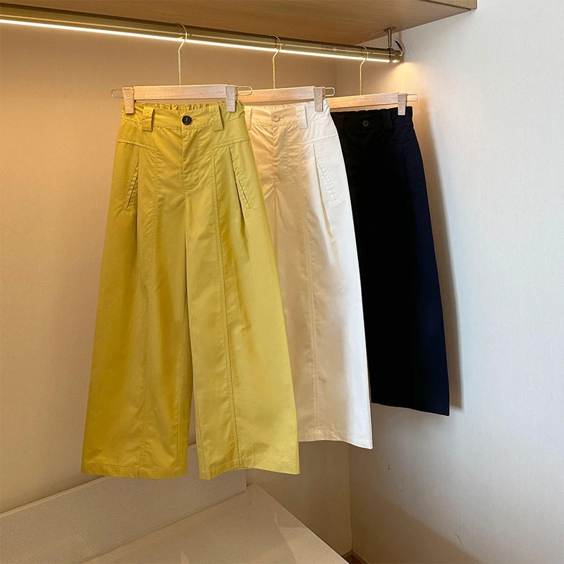 香朵儿简约气质休闲裤女2025夏季薄款高腰显瘦百搭直筒阔腿九分裤