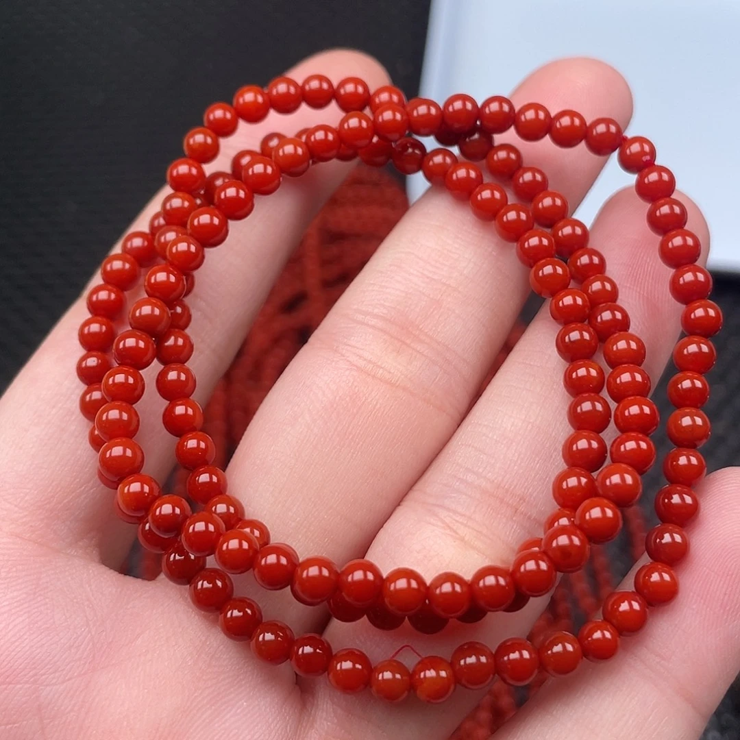 南红玛瑙未镶嵌4mm柿子红圆珠三圈