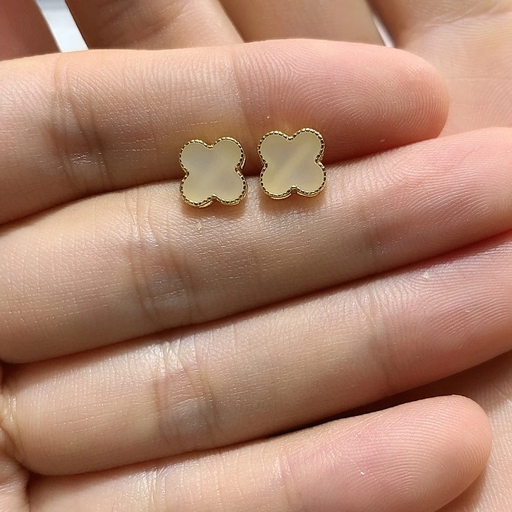 银S925镀金镶嵌和田玉（青白玉）耳饰天*