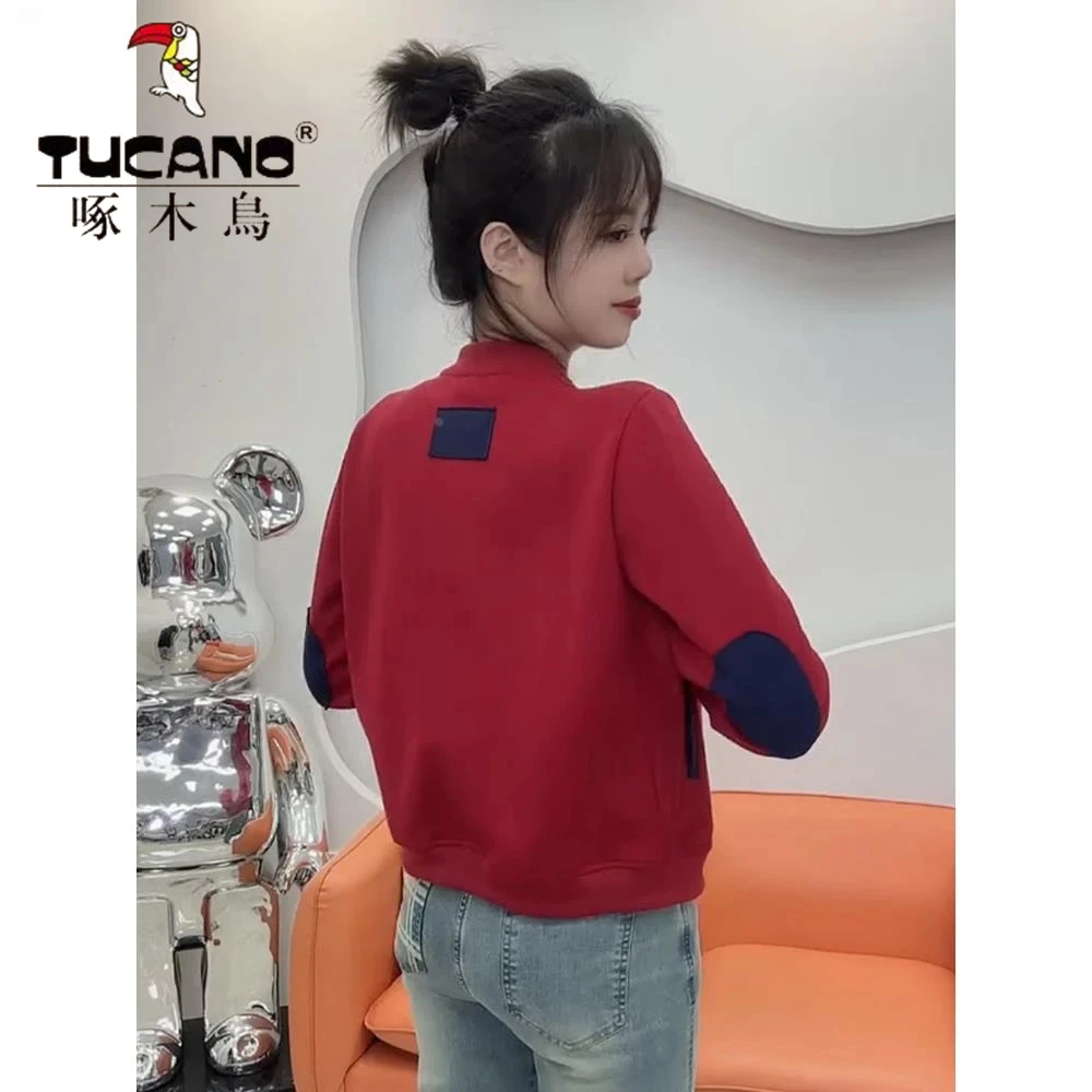 啄木鸟补丁棒球服女春秋季时尚百搭拼色外套卫衣女装2025宽松上衣