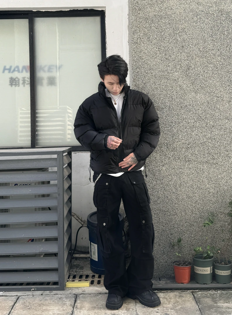 Xcool store 潮牌纯色立领棉服秋冬休闲简约棉衣男女同款宽松外套