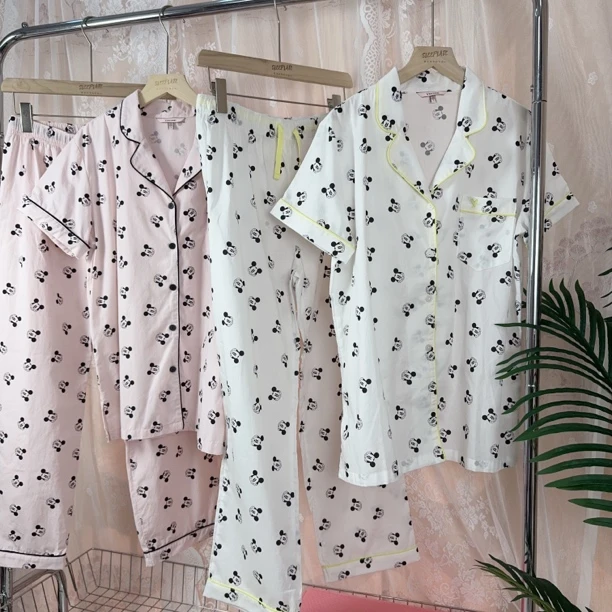 全棉短袖长裤睡衣套装夏季薄款可外穿家居服