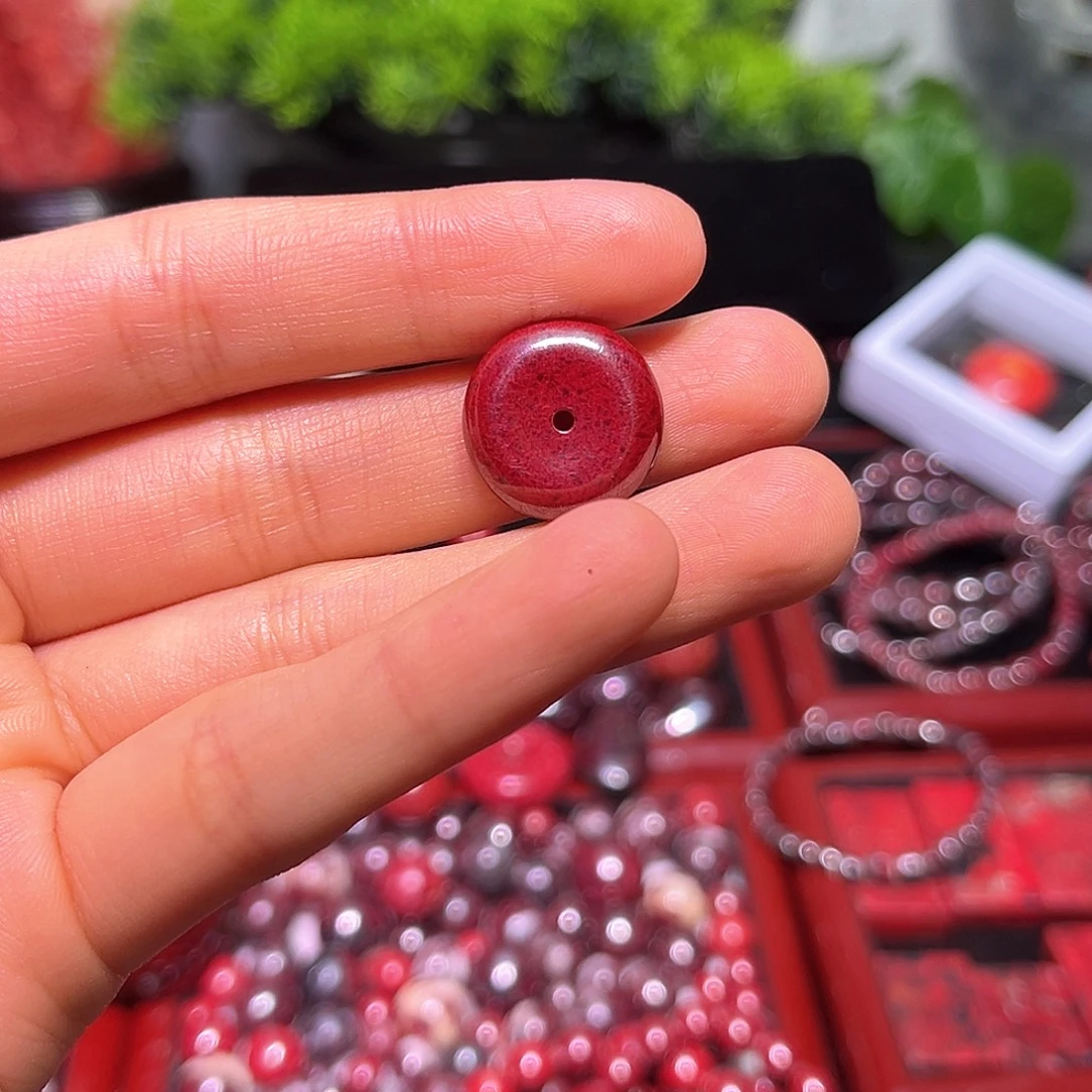 天然辰砂天然原矿至纯平安扣不含胶高品质大颗粒