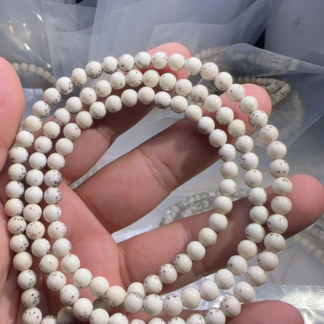 星月菩提手串6○瓷白玉化黑星老料108