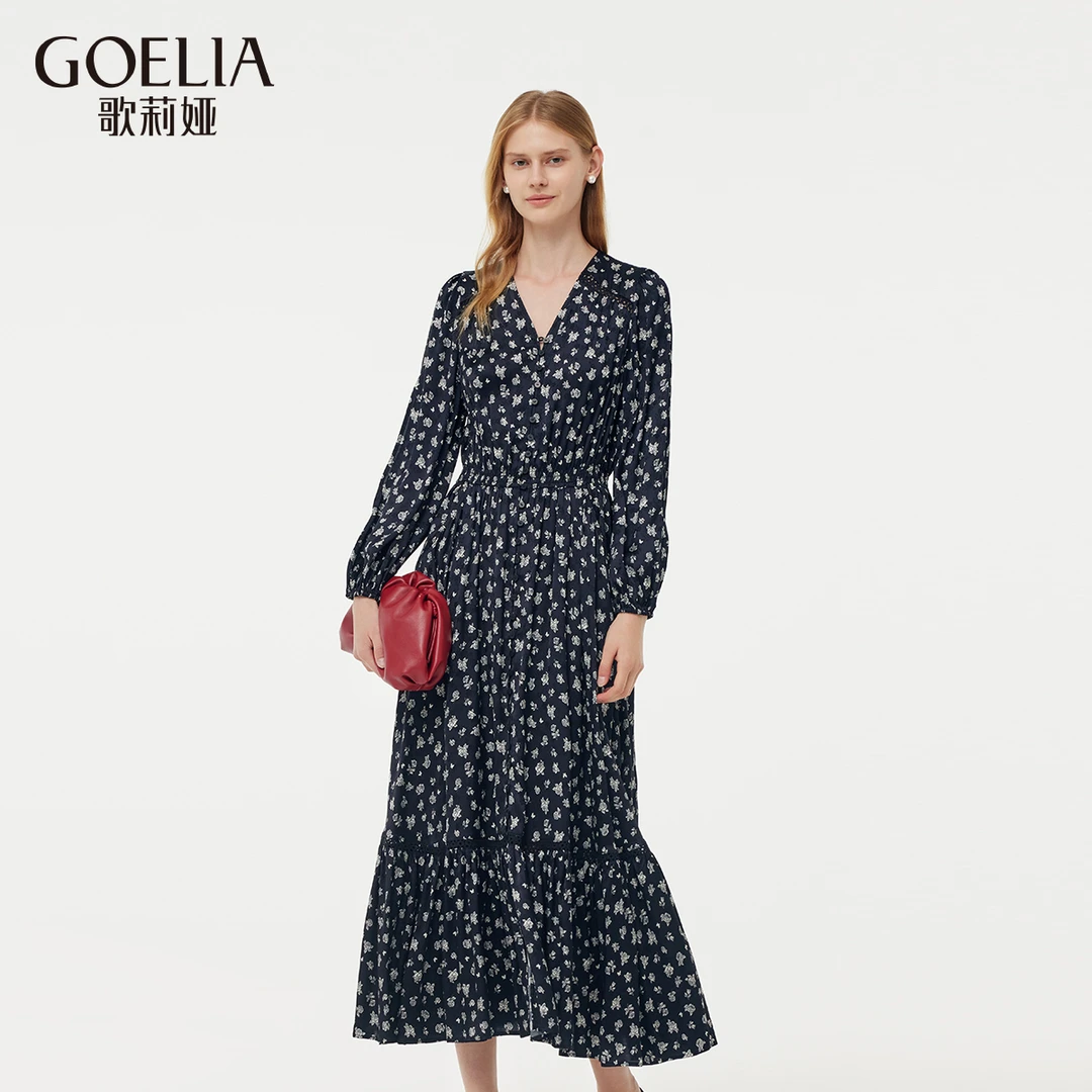 歌莉娅 新品 玫瑰印花长款连衣裙 1E2R4K260