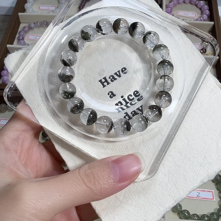 手串银S925镶嵌水晶天然绿幽灵手串