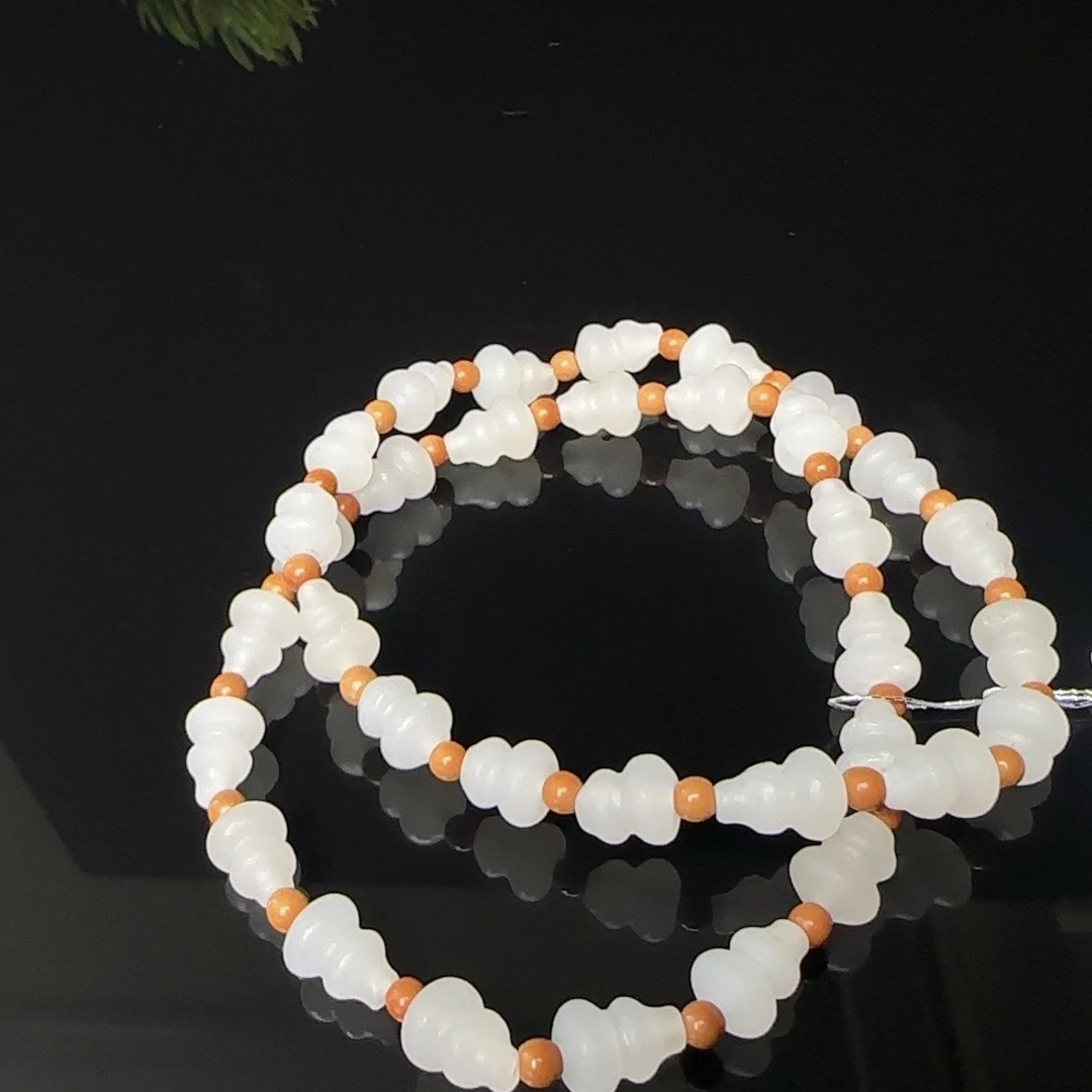 天然羊脂白和田白玉葫芦手串精致S2