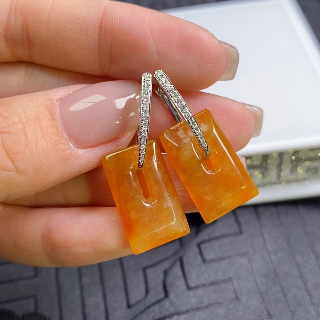 翡翠18K金镶嵌耳饰方糖➕耳包