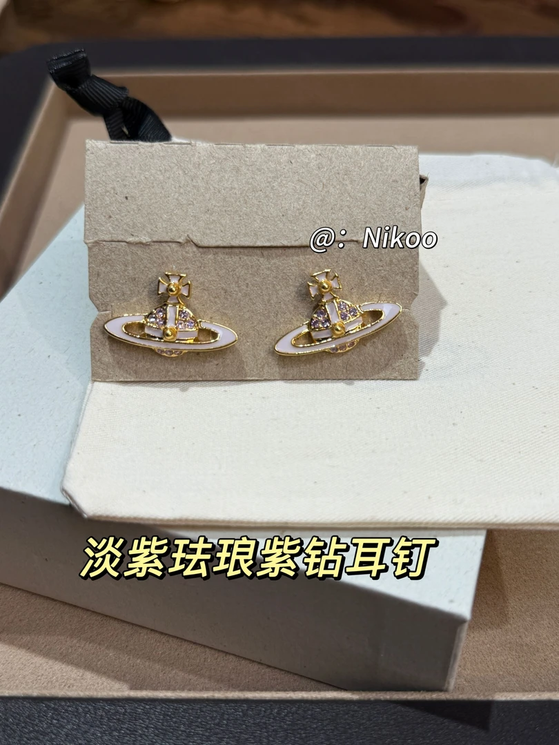铜合金珐琅耳饰 【珐琅彩钻耳钉】土星珐琅耳钉时尚小众精致