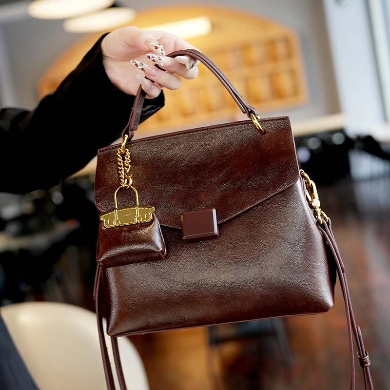 2025春季新款牛皮女包美拉德复古手工潮包洋气百搭手提斜挎单肩包