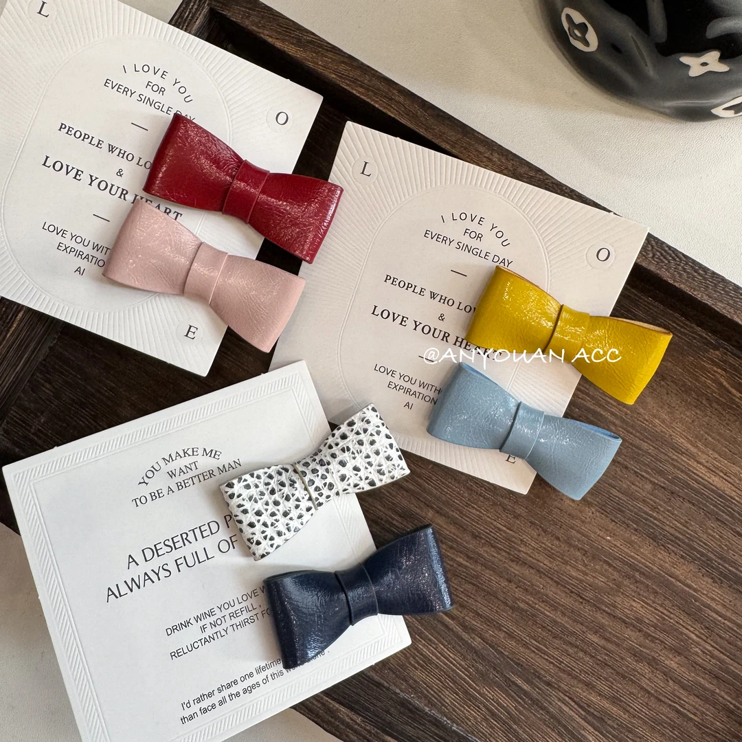 真皮蝴蝶结发夹儿童可爱多巴胺简约发饰轻奢质感碎发刘海夹