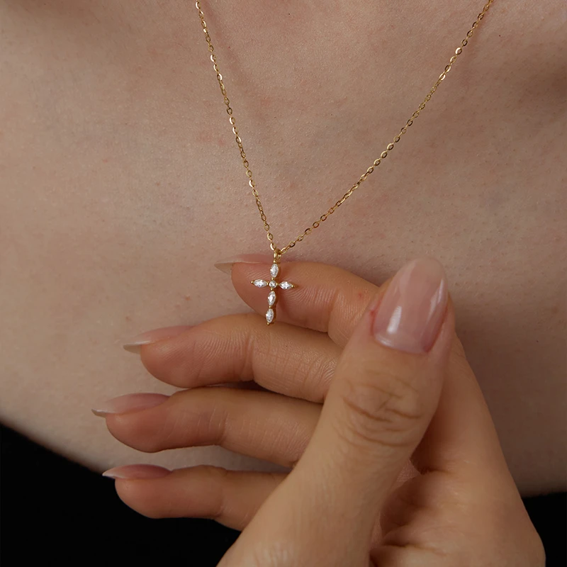 坠链均925银锆石 PAUSA ANN s925马眼十字架火彩锆石精致金银项链