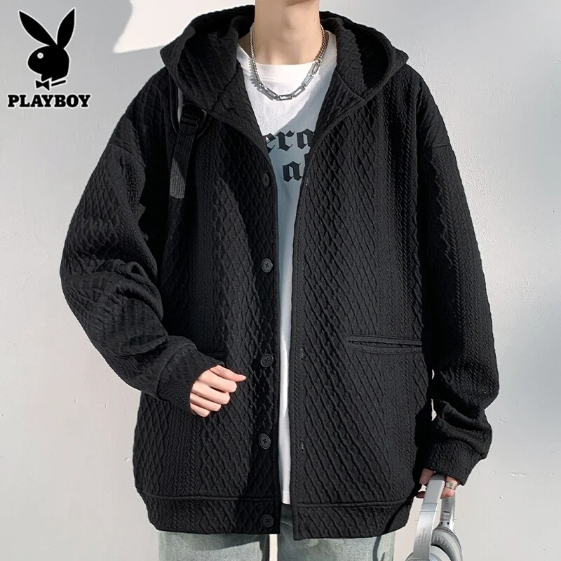 花花公子花花公子连帽夹克男款秋季潮流提花宽松开衫卫衣纹理感外