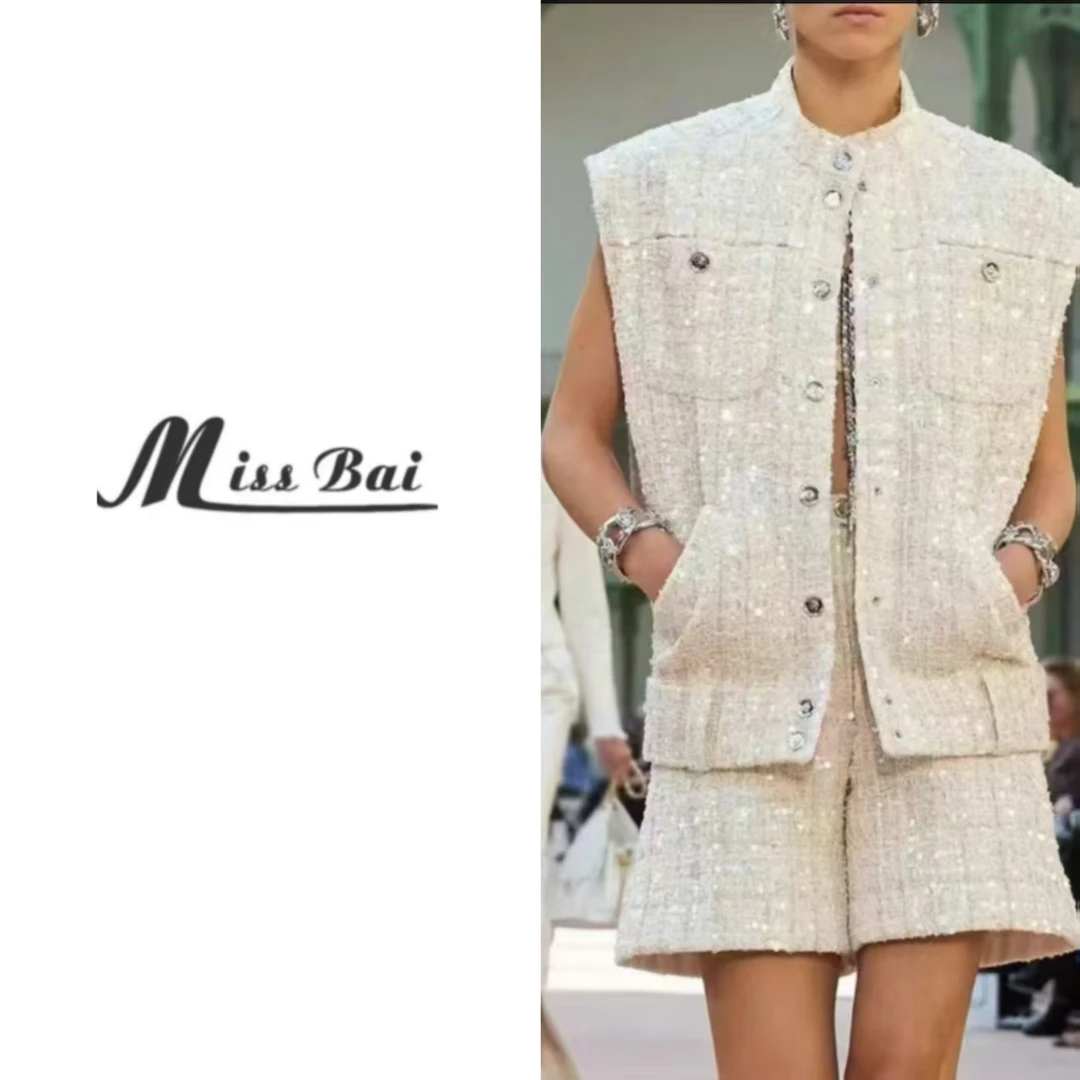 【白姐严选】25S春夏气质名媛休闲轻奢亮片粗花呢马甲-190马夹时尚