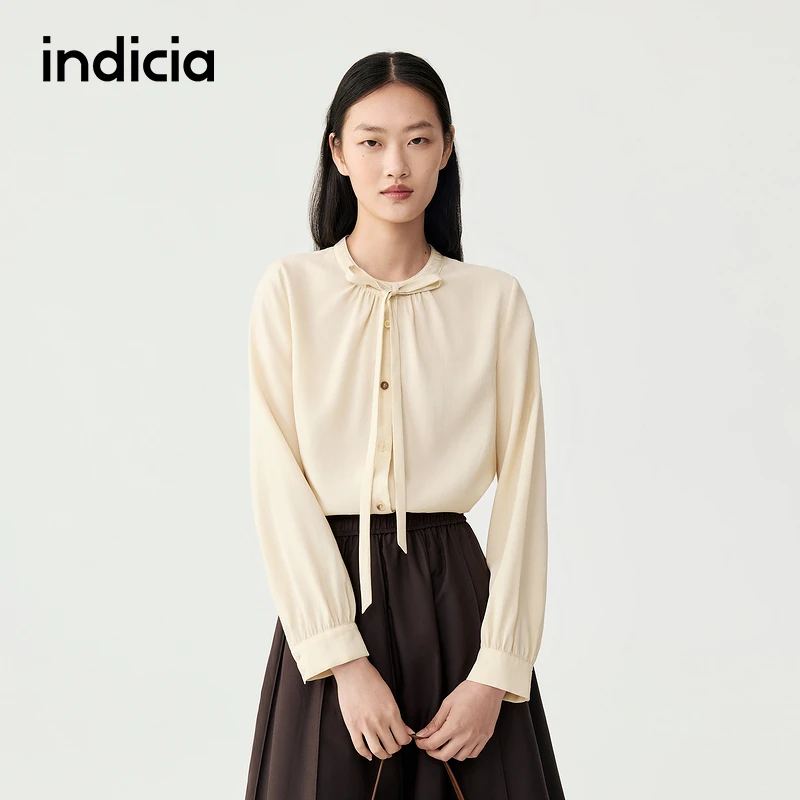 indicia标记商场同款25秋新款飘带灯笼袖彩扣衬衫F2C5CS392C