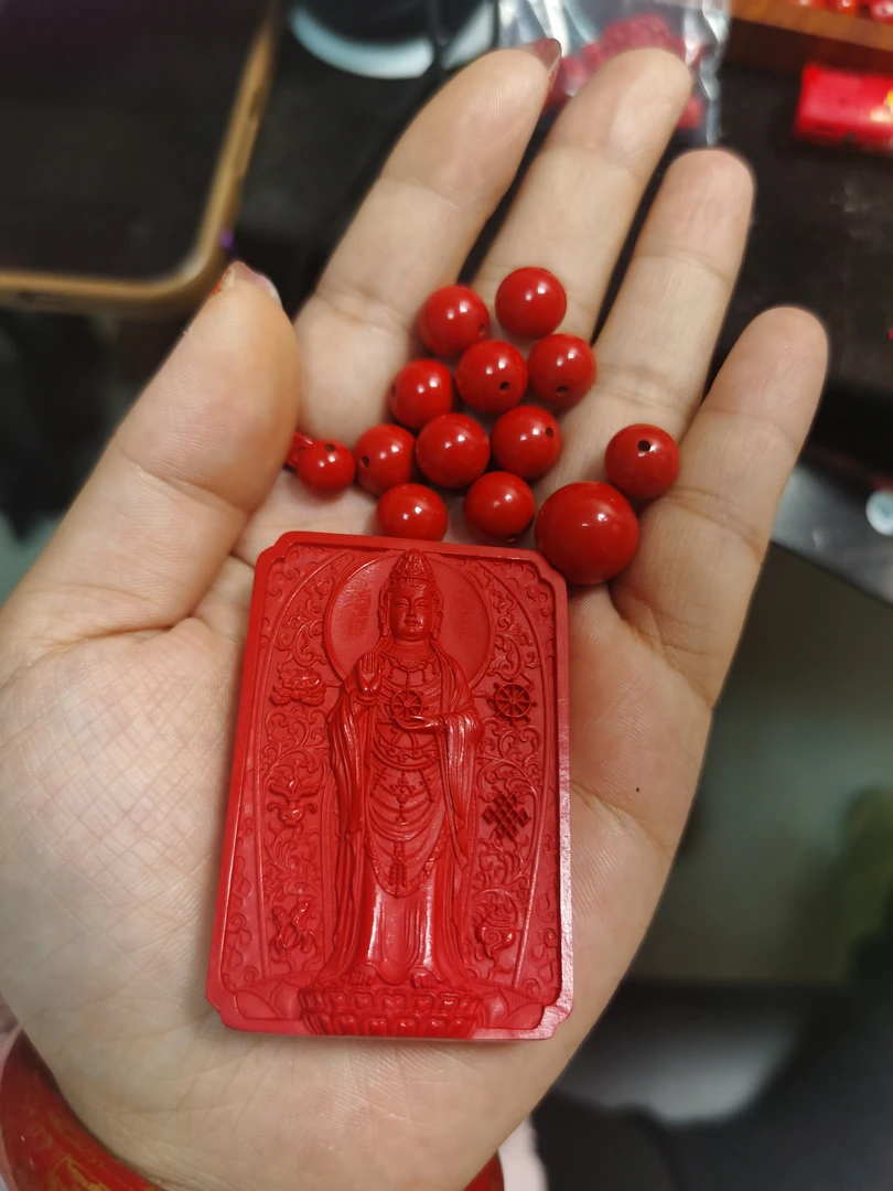 含辰砂工艺品天然辰砂朱砂红砂配饰观音吊坠