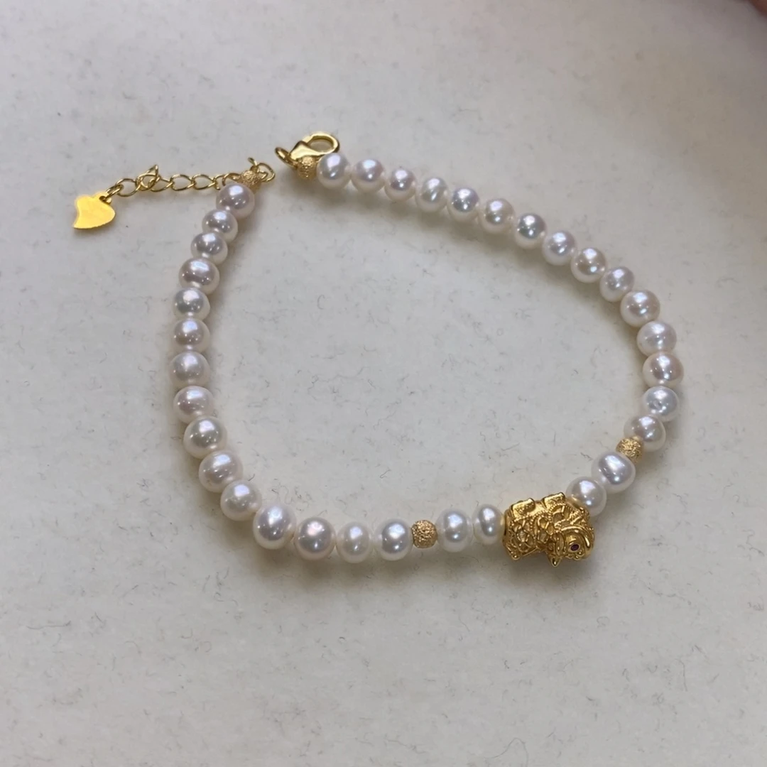 淡水珍珠手链银S925镀金镶嵌不****）