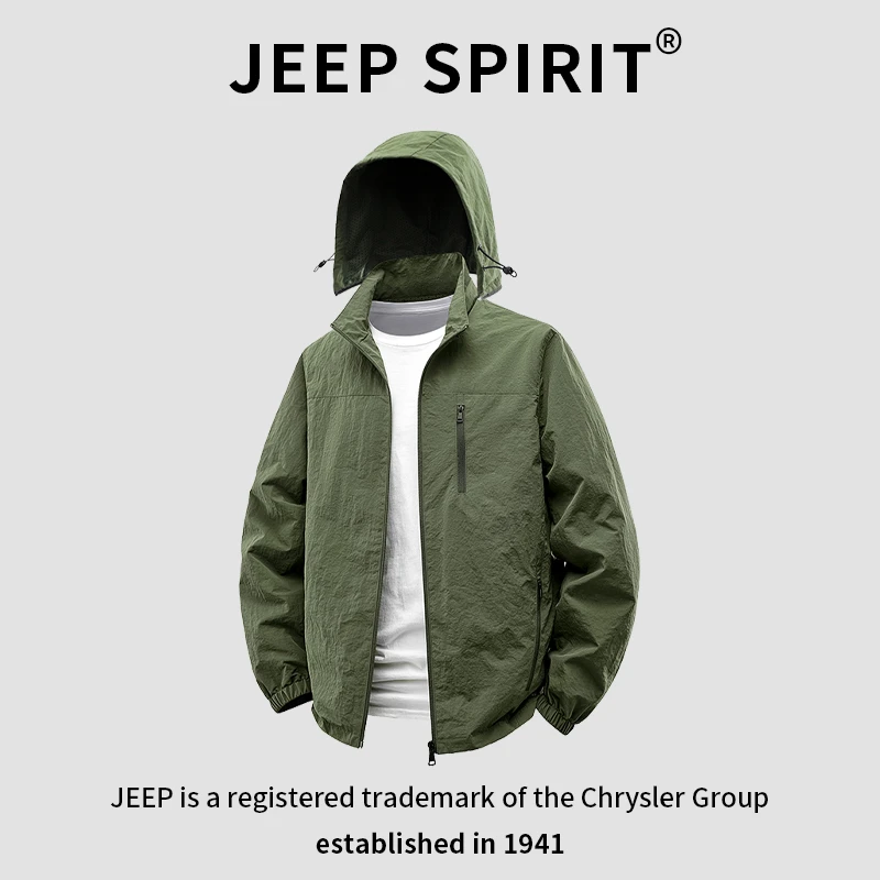 JEEPSPIRIT吉普美式潮流连帽外套男春秋季宽松百搭休闲夹克2025款