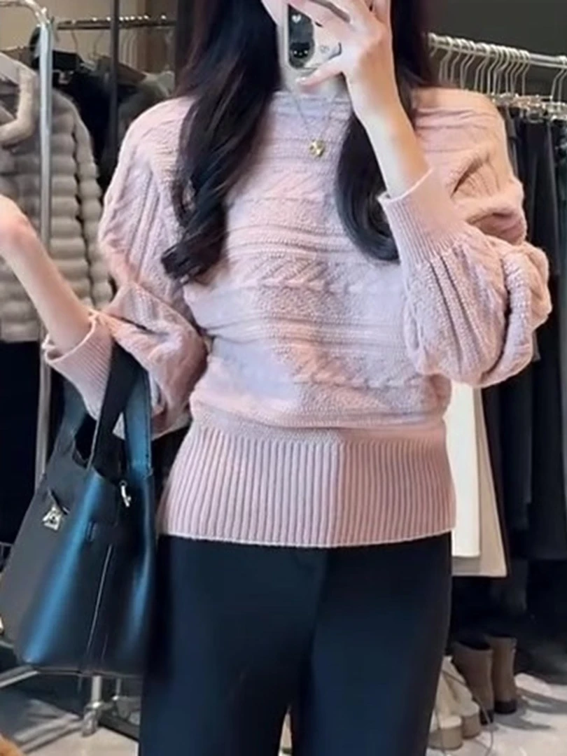 法式轻熟风大女主穿搭粉色针织衫女2025年秋新款独特别致气质毛衣