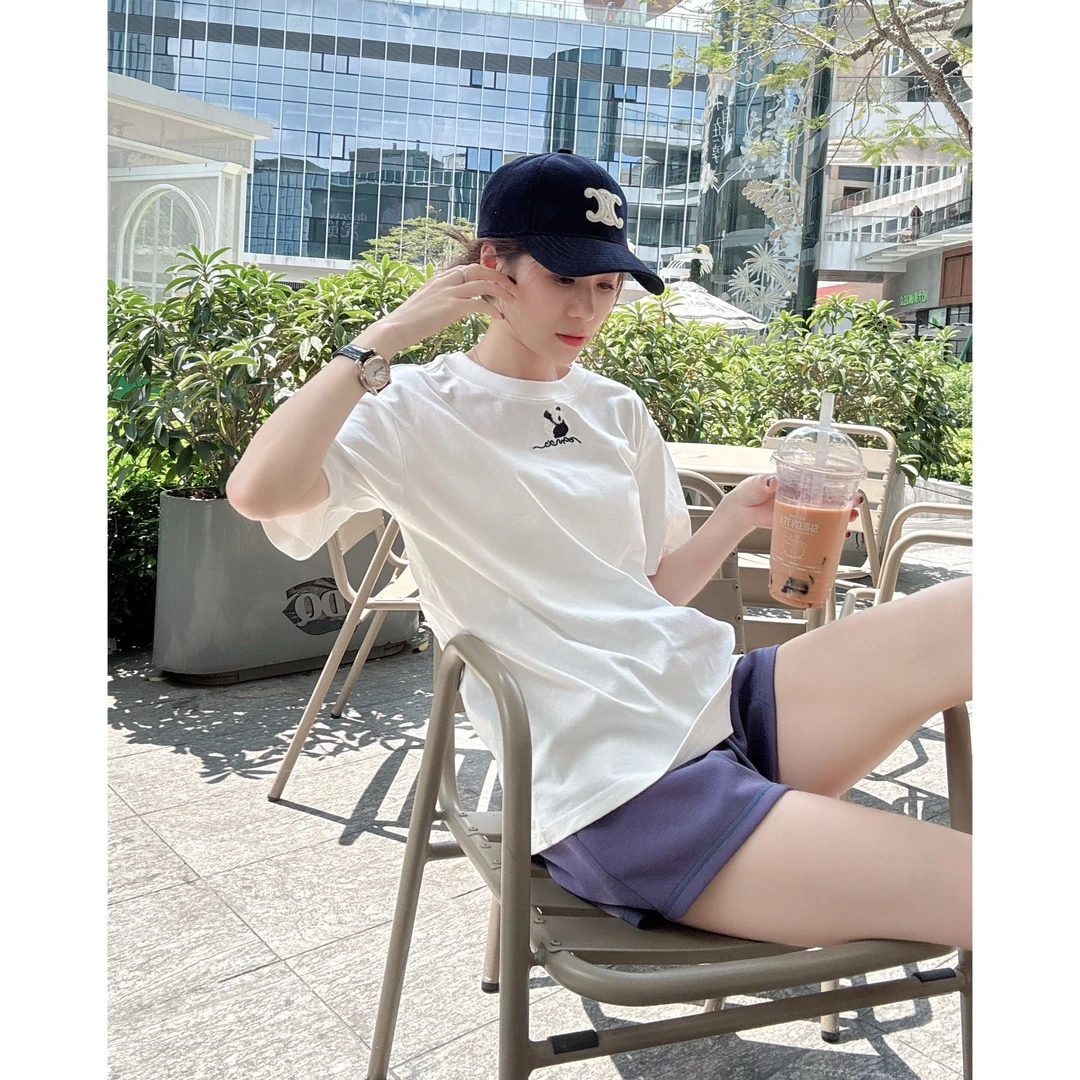 【91073】几何圆领短袖字母透气通勤T恤韩版设计感半袖ins百搭休闲
