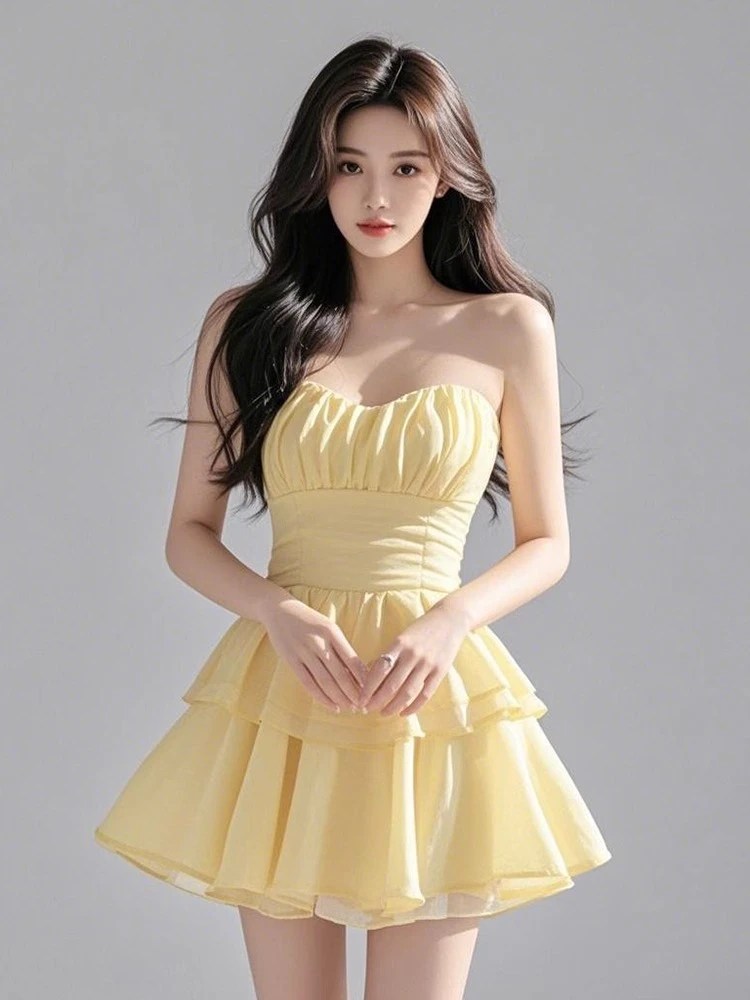 【KEKE】纯欲风绝美抹胸连衣裙女2025新款甜辣妹收腰性感A字短裙子