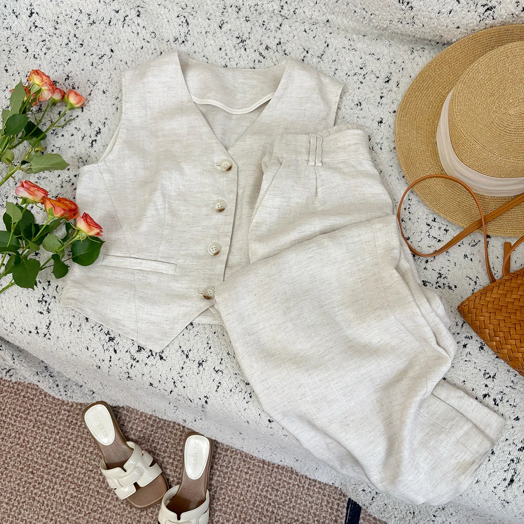 【裤子】天丝亚麻夏季休闲慵懒风百搭阔腿裤时尚气质老钱风