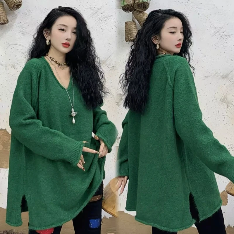 【亿火】慵懒风厚款针织衫V领休闲风针织不起球秋冬毛衣G13-61539