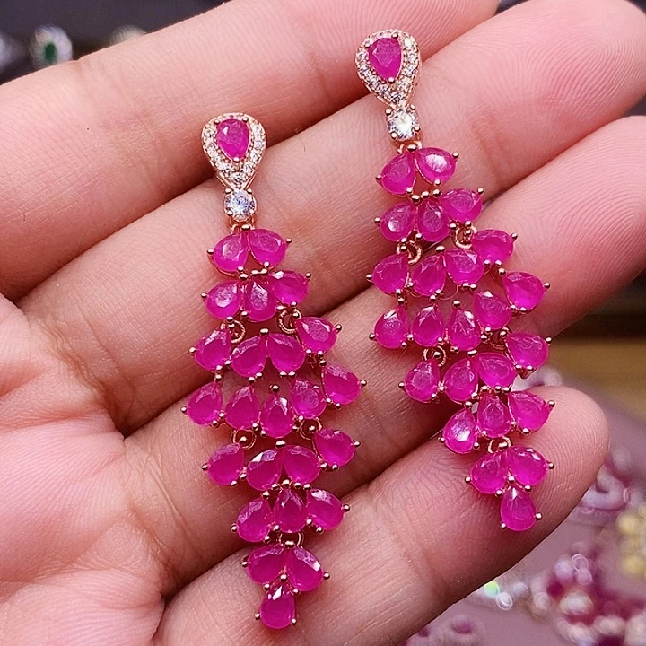 耳饰银S925镶嵌红宝石