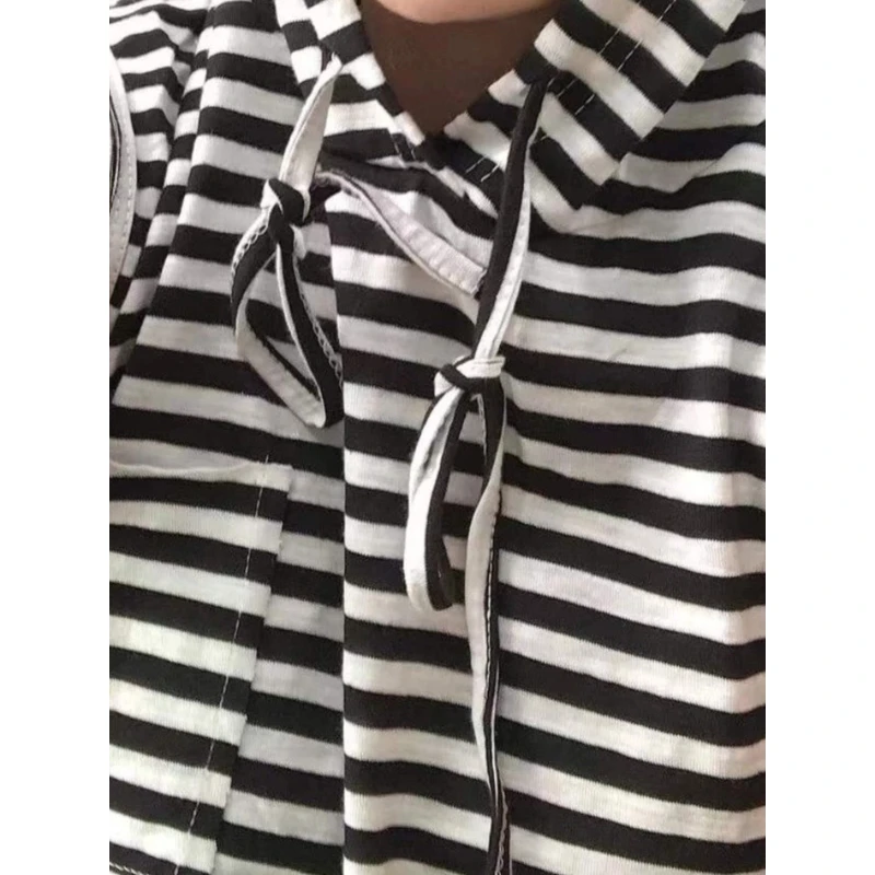 2321【飞儿同款】条纹T恤带帽白搭休闲春游出行衣服