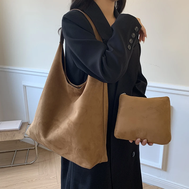 复古鹿皮绒腋下包包女2025新款韩版小众托特包大容量单肩包2802