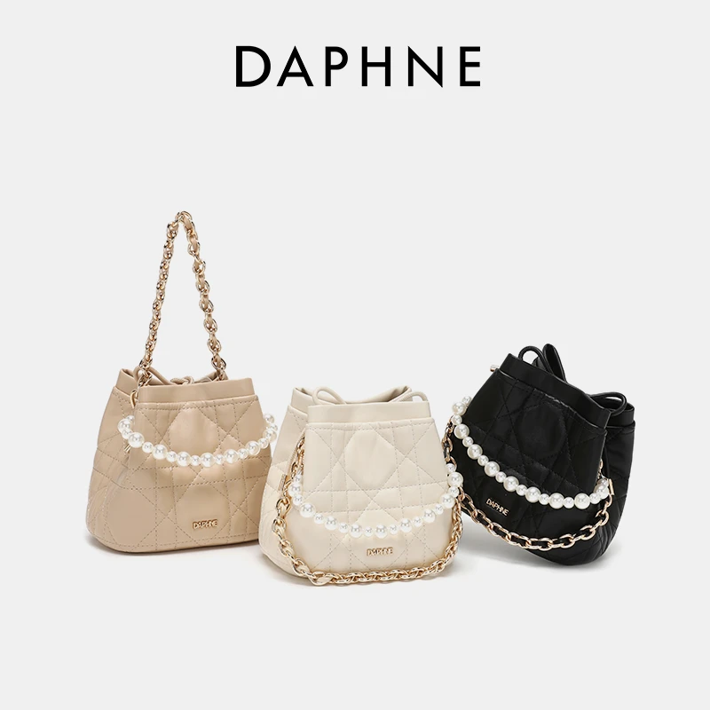 Daphne/达芙妮2025上新气 质小香风菱格链条包单肩斜挎水桶包6049