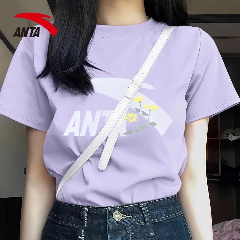 安踏抗菌冰丝短袖t恤女冬季新款正肩显瘦透气休闲运动上衣棉短袖