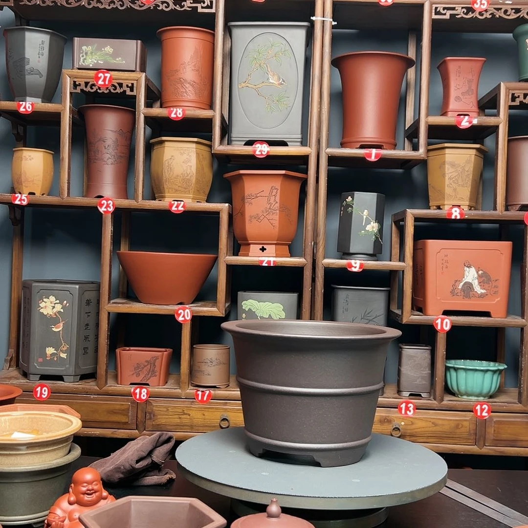 紫砂花盆追*紫泥花盆