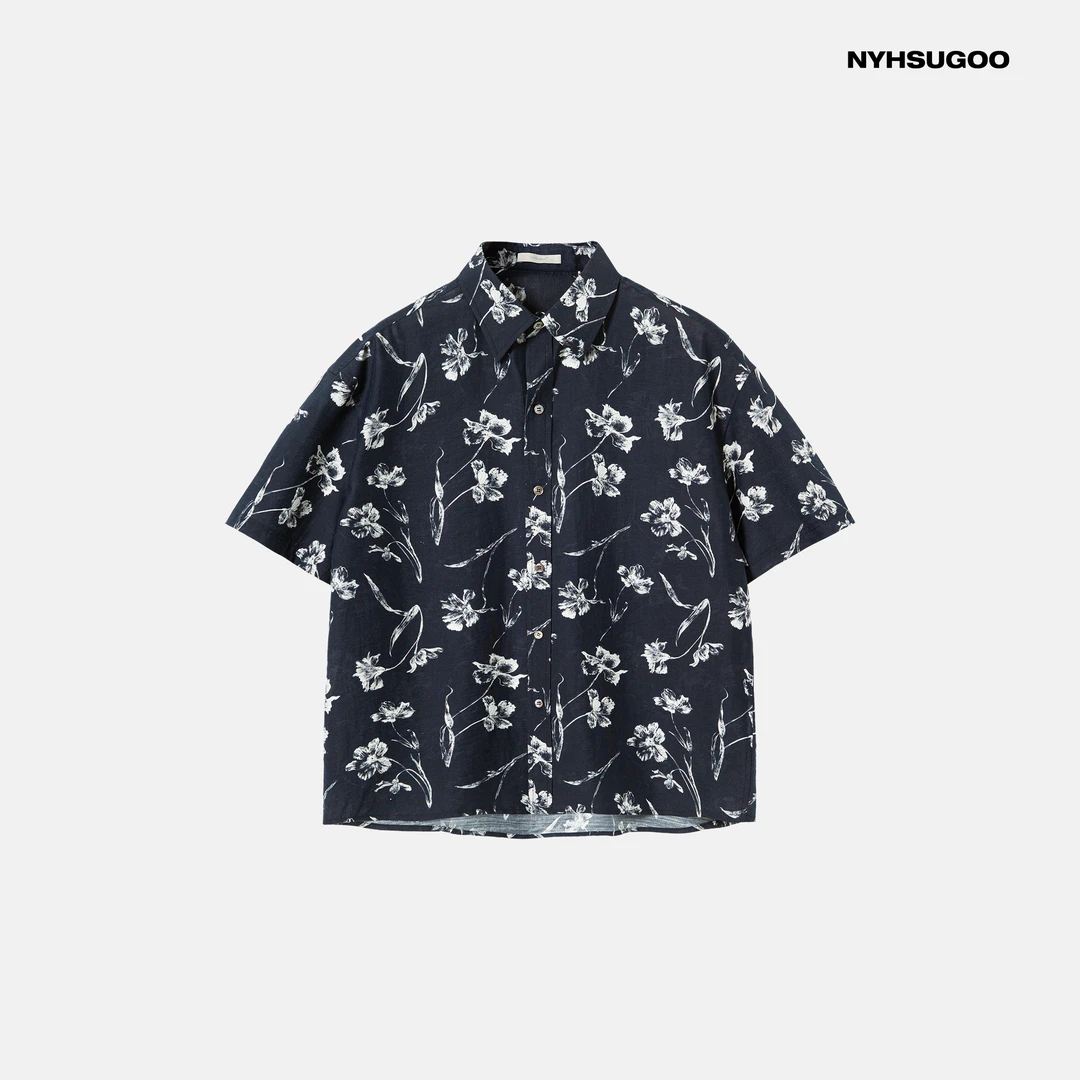 NYHSUGOO/南乙含亚麻天丝料衬衫设计款印花度假风3643夏季男士