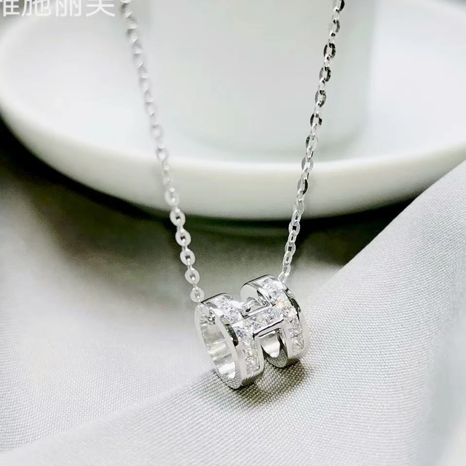 坠链均925银合成锆石 b85雅施丽芙【H银项链】爆款H锁骨链颈链3007