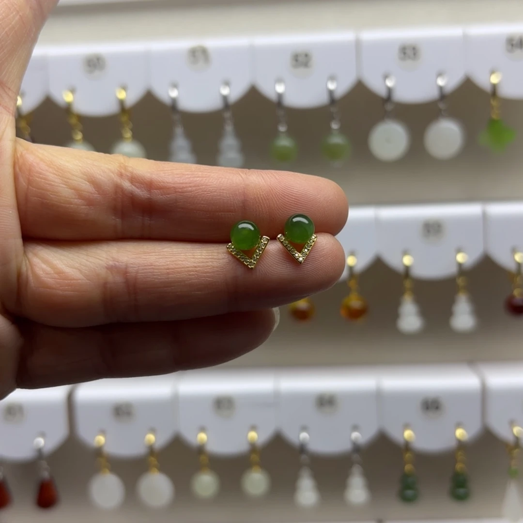 和田玉银S925镶嵌耳饰