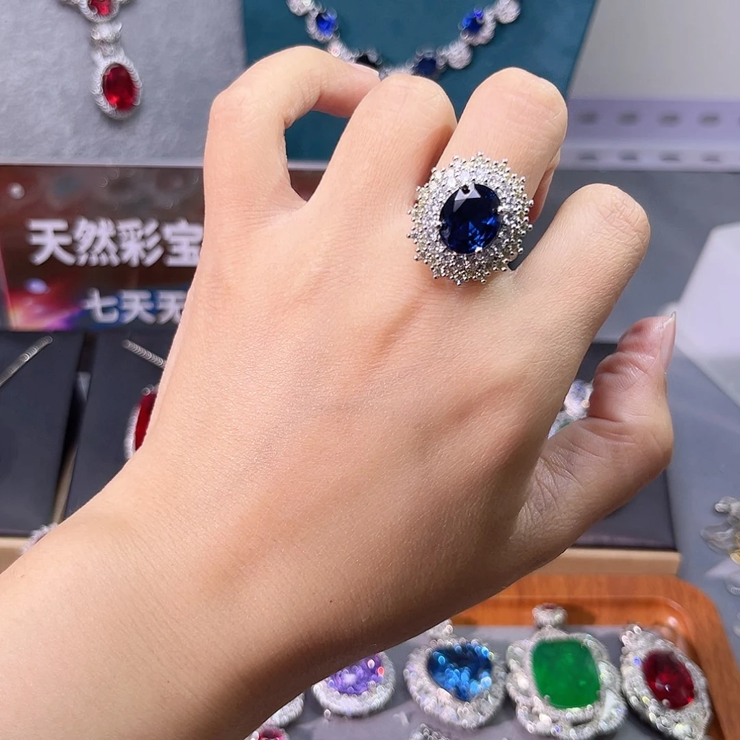 戒指蓝宝石银S925镶嵌64